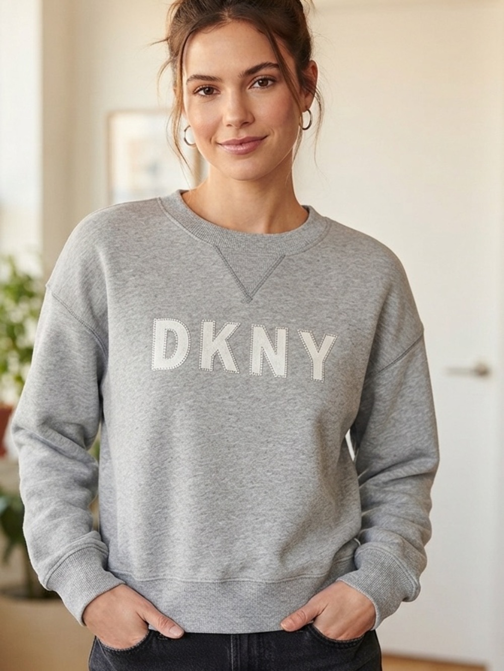 DKNY Sport Heather Gray Logo Crewneck Sweatshirt Size S
